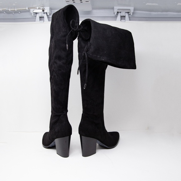 Marc Fisher Arletta Pointed Toe Block High Heel Over The Knee Boots Shoes Black - Picture 3 of 5